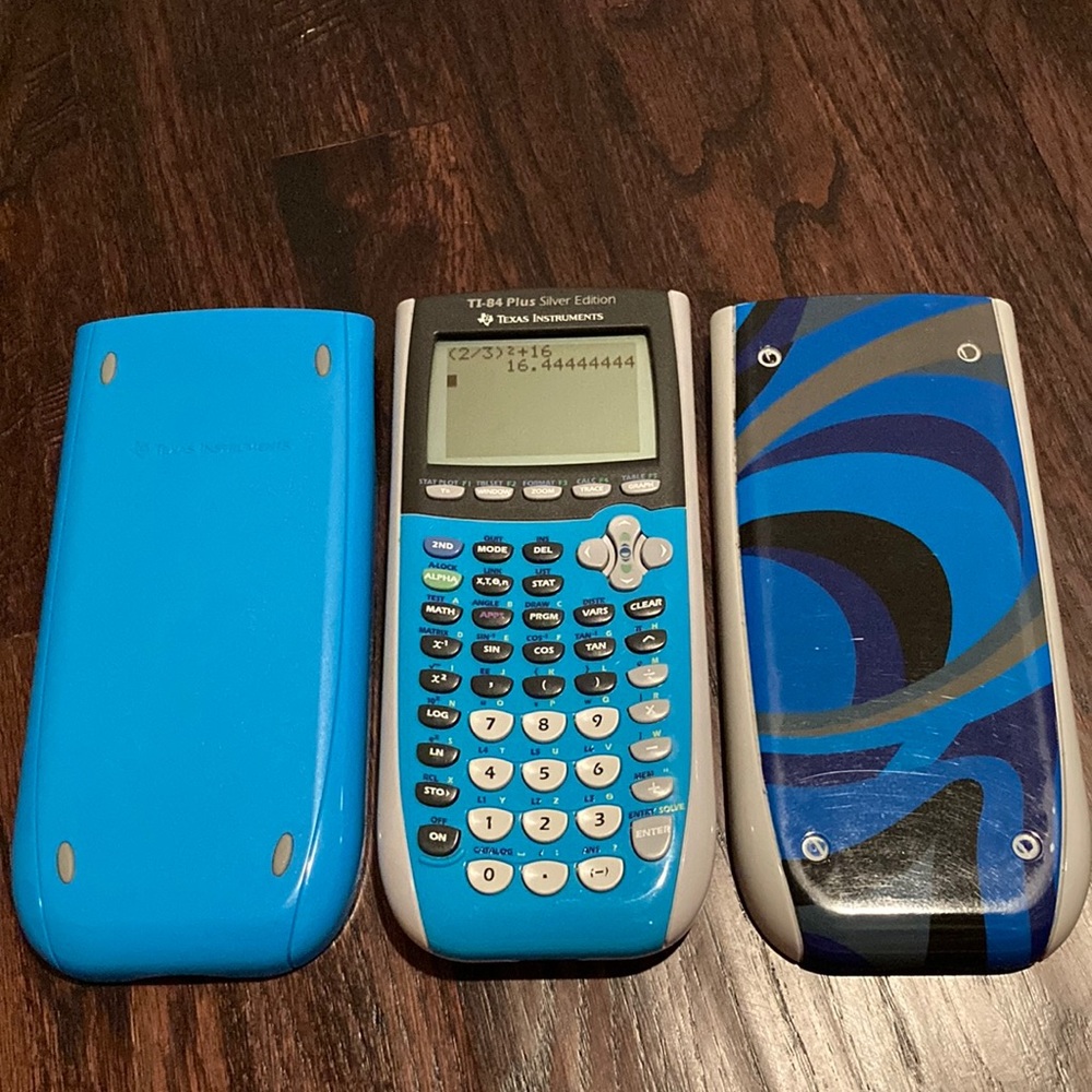 TI-84 Plus Silver Edition- Bright Blue with Optional Swirl Cover